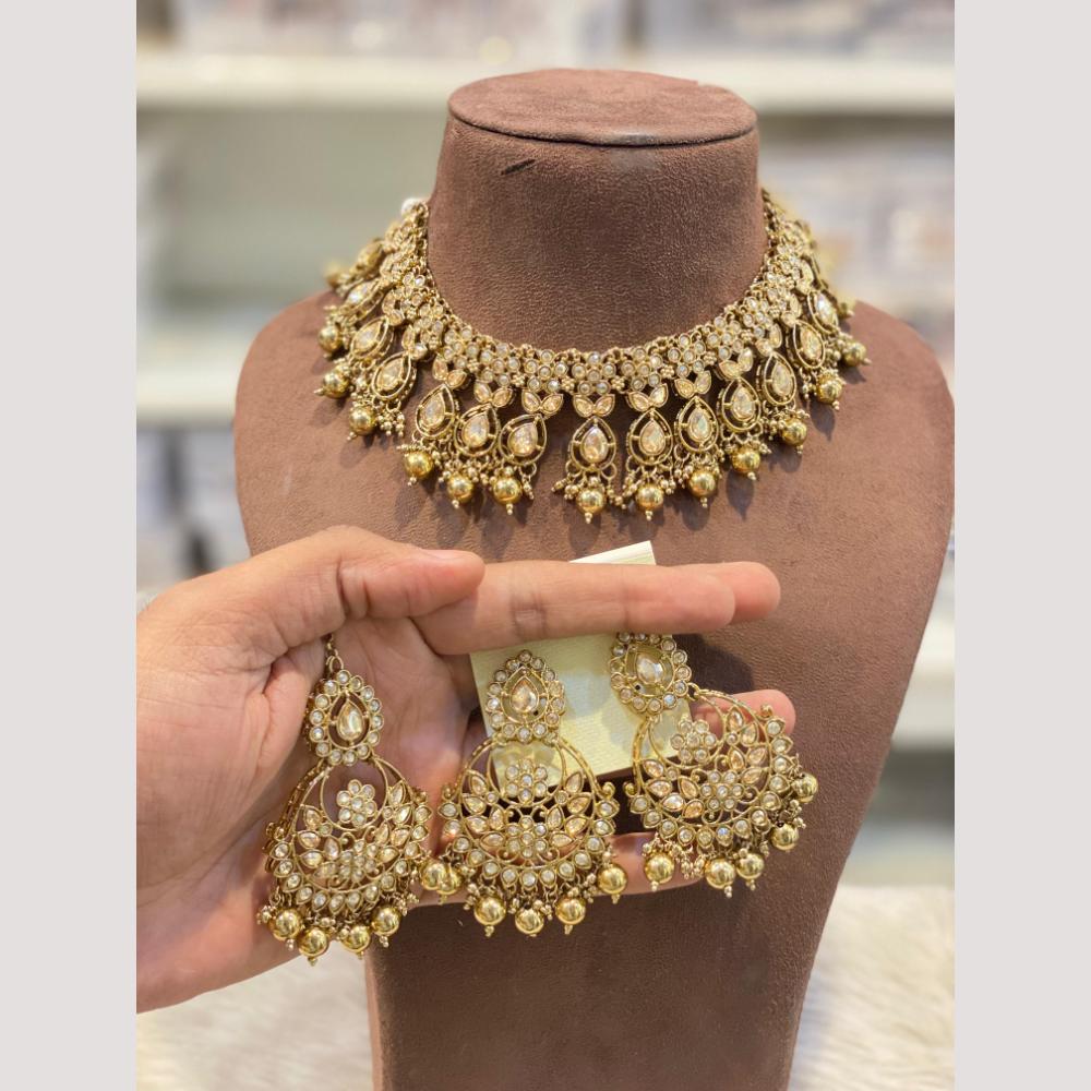 Hira Collection Premium Crystal Stone And Pearl Choker Necklace Set