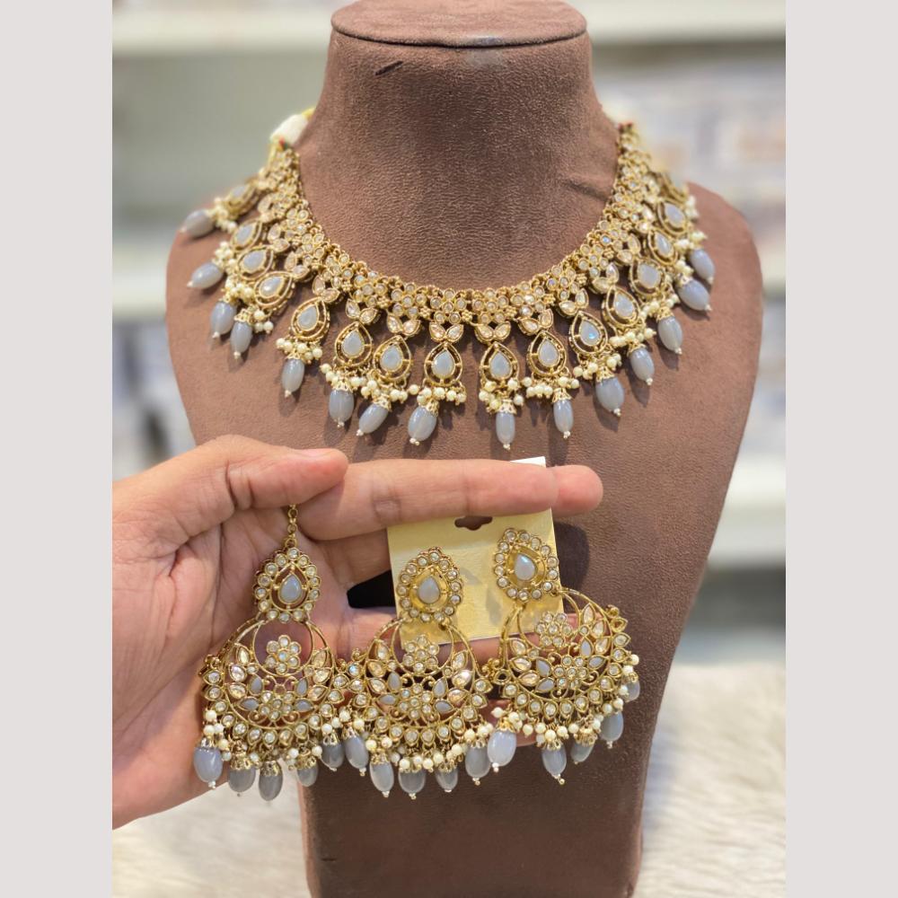 Hira Collection Premium Crystal Stone And Pearl Choker Necklace Set