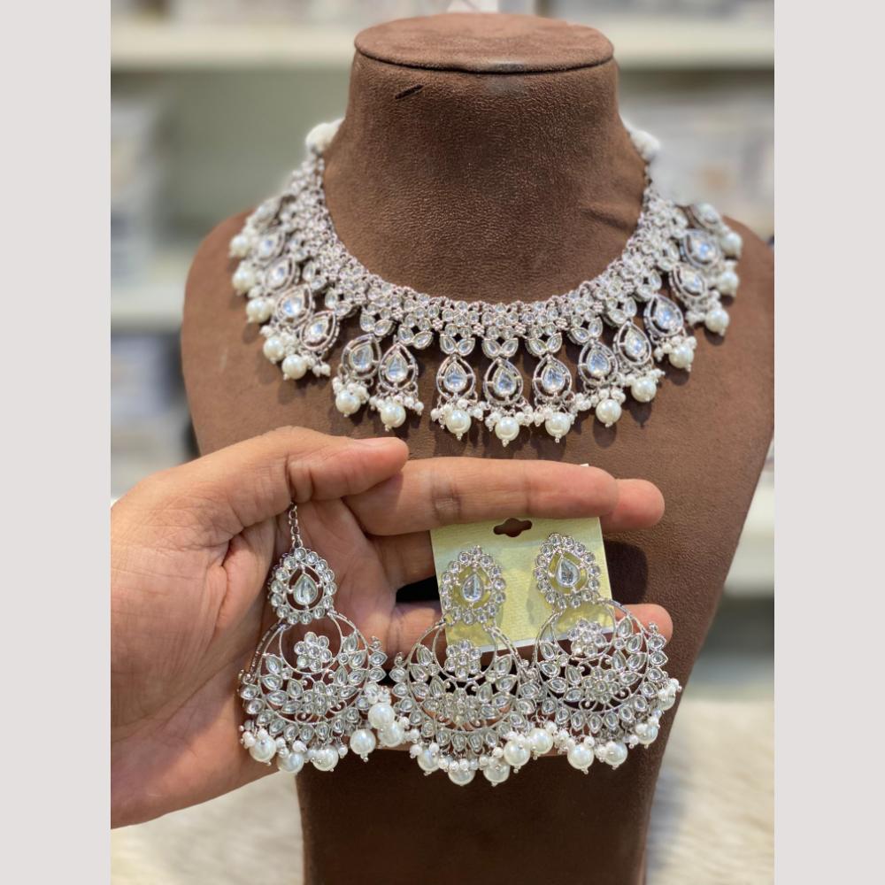 Hira Collection Premium Crystal Stone And Pearl Choker Necklace Set