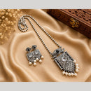 Hira Collections Exclusive Oxidised Pota Stone Pearl Long Necklace Set for Women