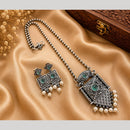 Hira Collections Exclusive Oxidised Pota Stone Pearl Long Necklace Set for Women