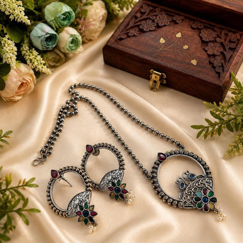 Hira Collections Exclusive 2 Tone Pota Stone Pearl Long Necklace Set for Women