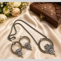 Hira Collections Exclusive 2 Tone Pota Stone Pearl Long Necklace Set for Women
