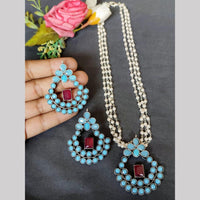 Hira Collections Exclusive Oxidised Pota Stone Pearl Long Necklace Set for Women