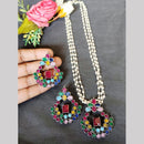 Hira Collections Exclusive Oxidised Pota Stone Pearl Long Necklace Set for Women