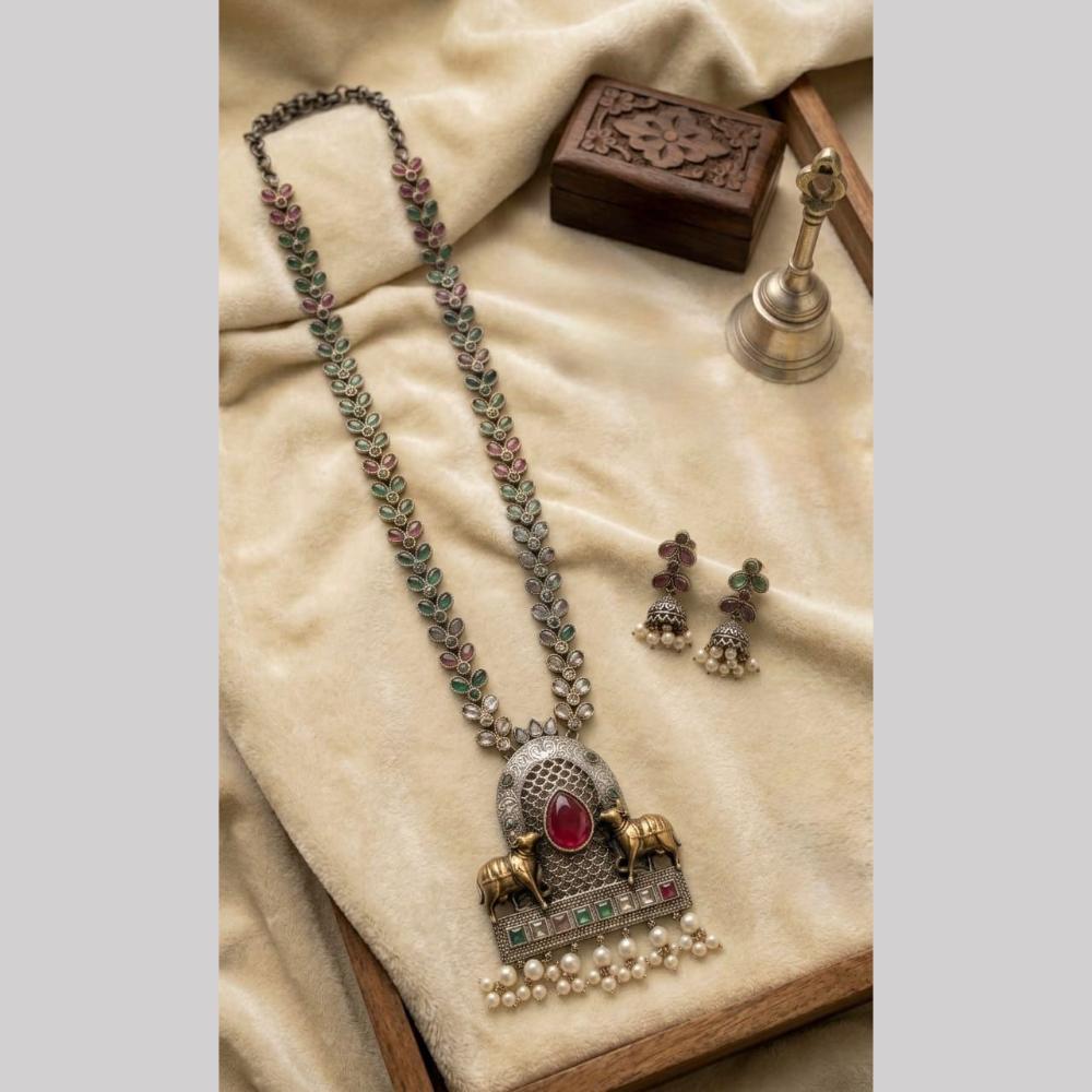Hira Collections Exclusive 2 Tone Pota Stone Pearl Long Necklace Set for Women
