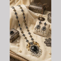 Hira Collections Exclusive 2 Tone Pota Stone Pearl Long Necklace Set for Women