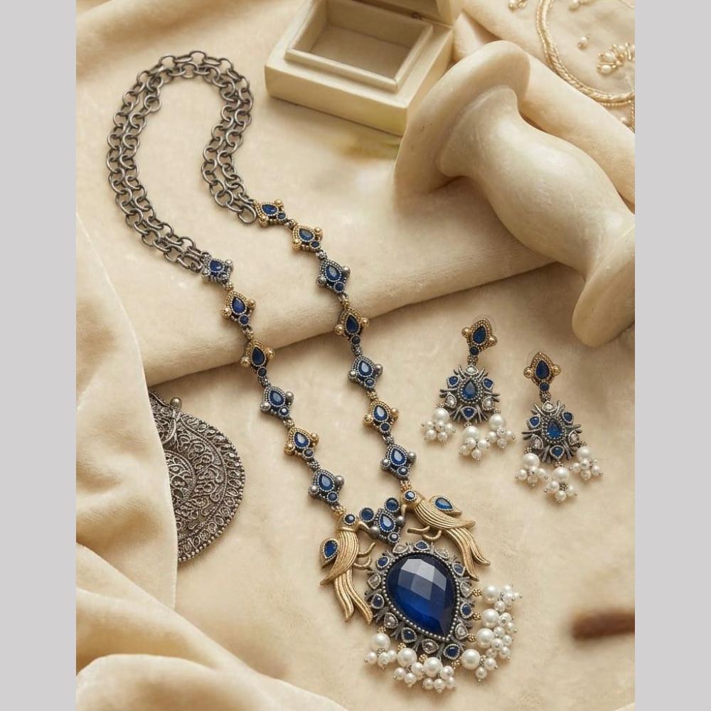 Hira Collections Exclusive 2 Tone Pota Stone Pearl Long Necklace Set for Women