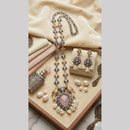 Hira Collections Exclusive 2 Tone Pota Stone Pearl Long Necklace Set for Women