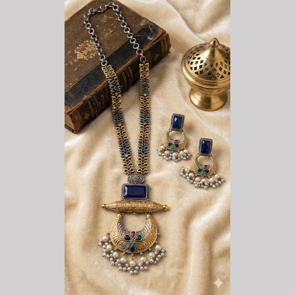 Hira Collections Exclusive 2 Tone Pota Stone Pearl Long Necklace Set for Women