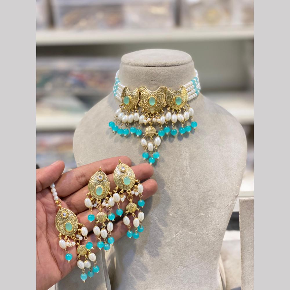 Hira Collections Elegant Pota Stone And Beads Fashion Choker Necklace Set