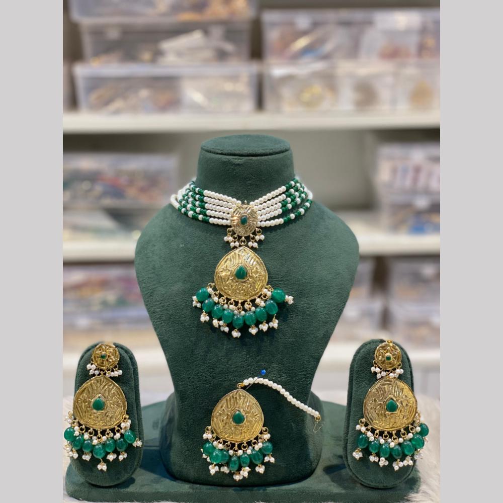 Hira Collections Elegant Pota Stone And Beads Fashion Choker Necklace Set
