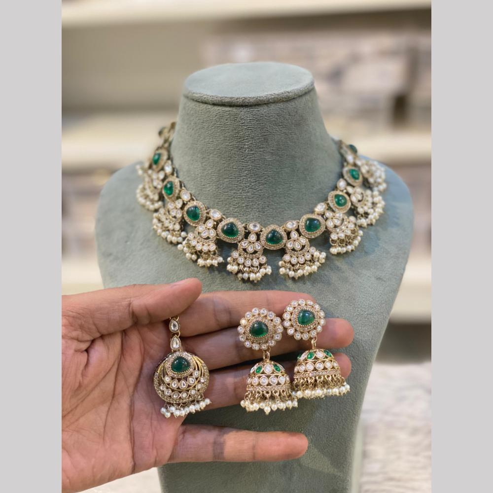Hira Collections Premium Pota Stone And Pearl Necklace Set for Women