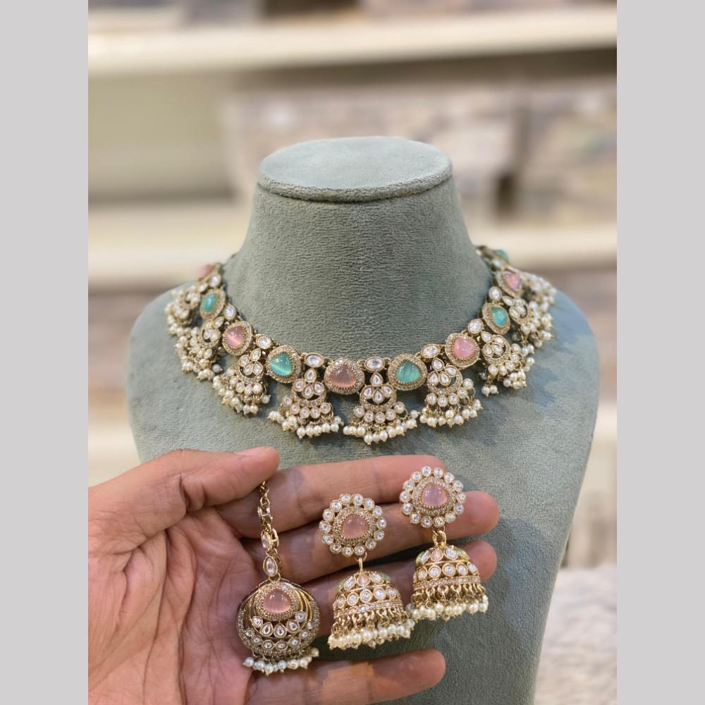 Hira Collections Premium Pota Stone And Pearl Necklace Set for Women
