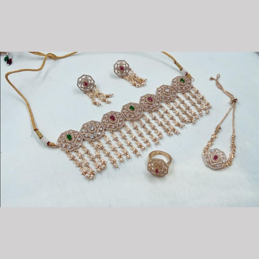 Hira Collections Premium Pota Stone And Pearl Choker Necklace Set for Women