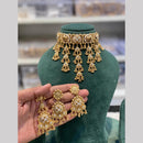 Hira Collections Premium Pota Stone And Pearl Choker Necklace Set for Women