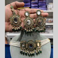 Hira Collections Royal Crystal Stone Mirror And Pearl Choker Necklace Set