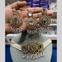 Hira Collections Royal Crystal Stone Mirror And Pearl Choker Necklace Set