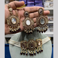 Hira Collections Royal Crystal Stone Mirror And Pearl Choker Necklace Set