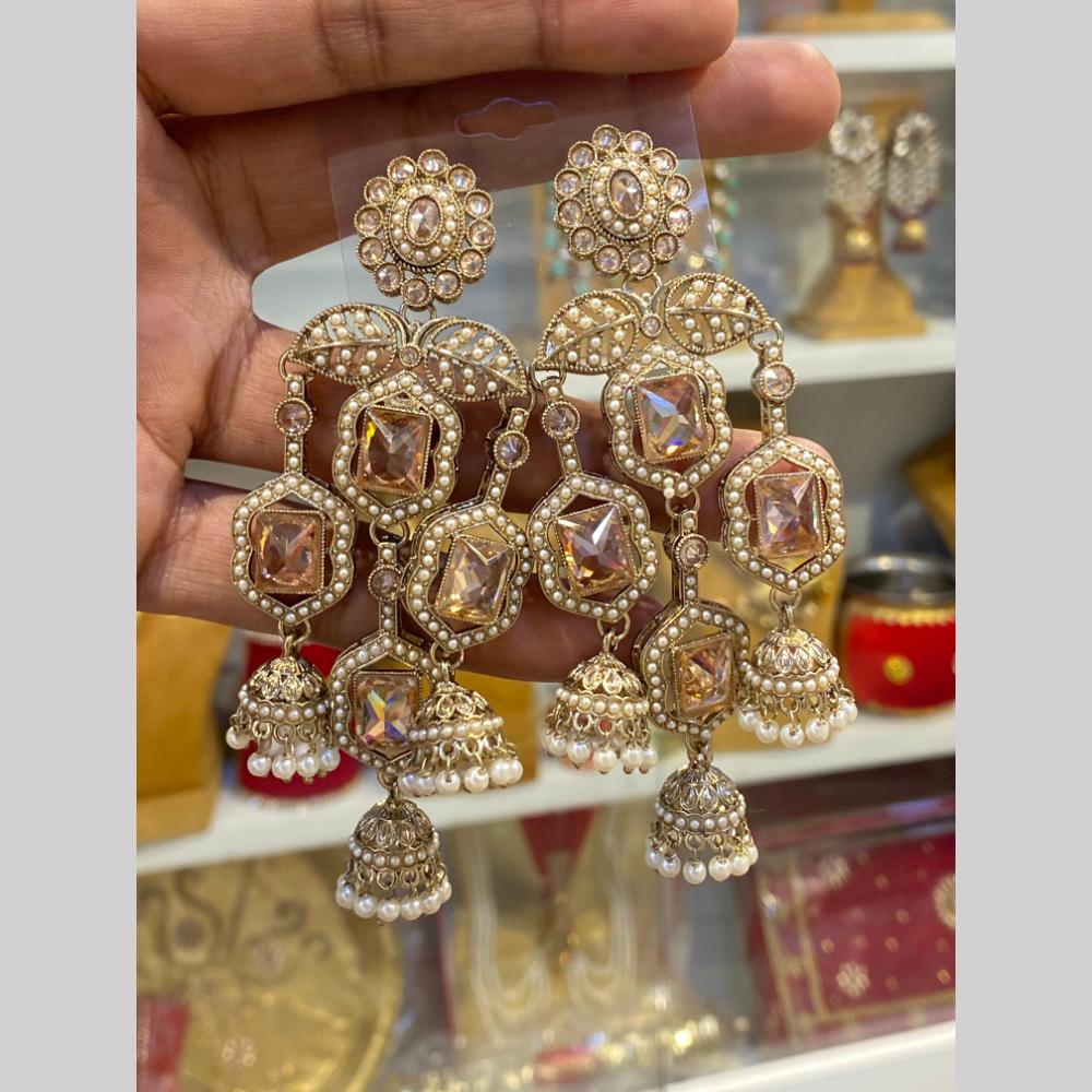 Hira Collections Premium Pota Stone And Pearl Jhumki Earrings for Women
