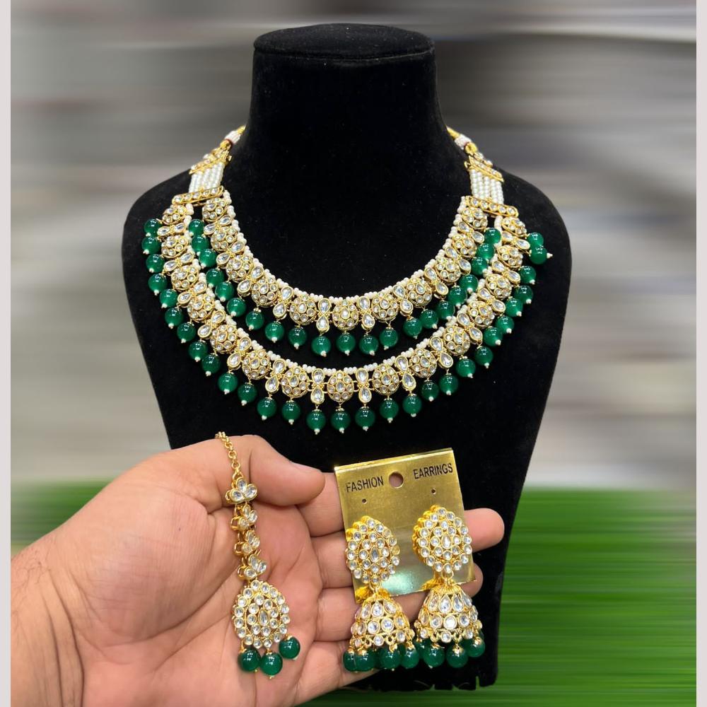 Hira Collections Royal Kundan Stone Beads And Pearl Necklace Set