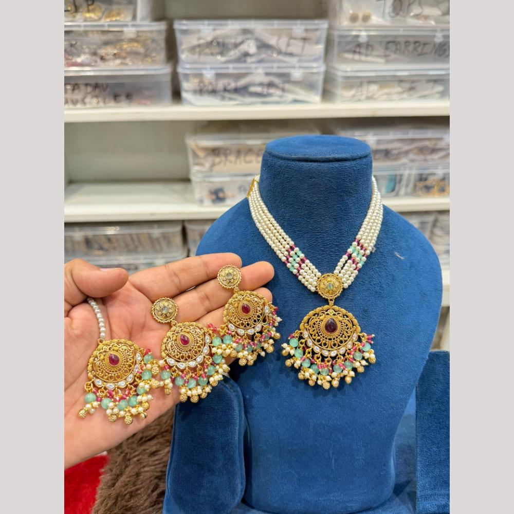 Hira Collections Royal Pota Stone Beads And Pearl Necklace Set