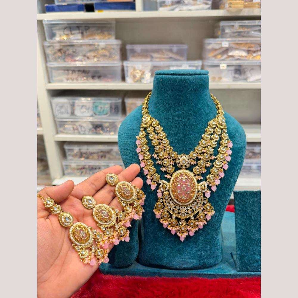Hira Collections Premium Polki Kundan Stone And Pearl Necklace Set