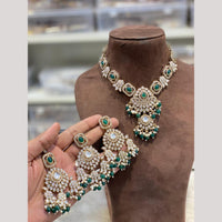 Hira Collections Premium Polki Kundan Stone And Pearl Choker Necklace Set