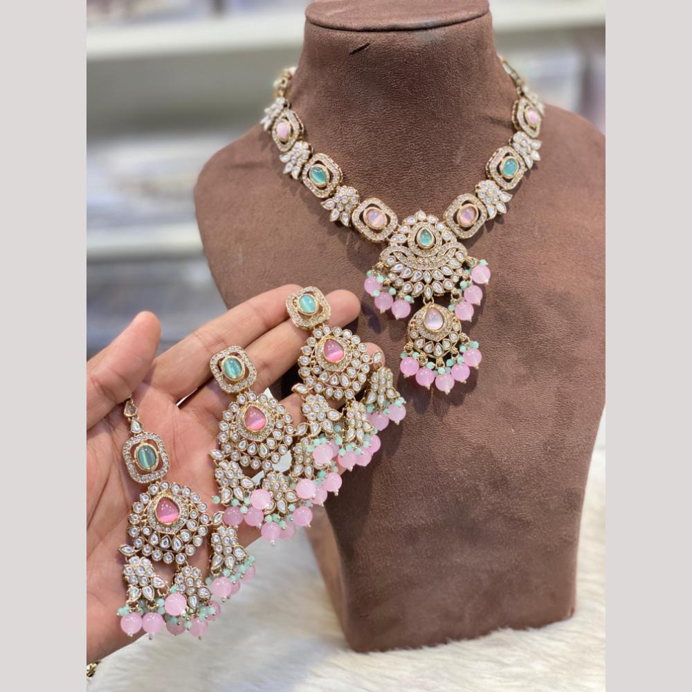 Hira Collections Premium Polki Kundan Stone And Pearl Choker Necklace Set