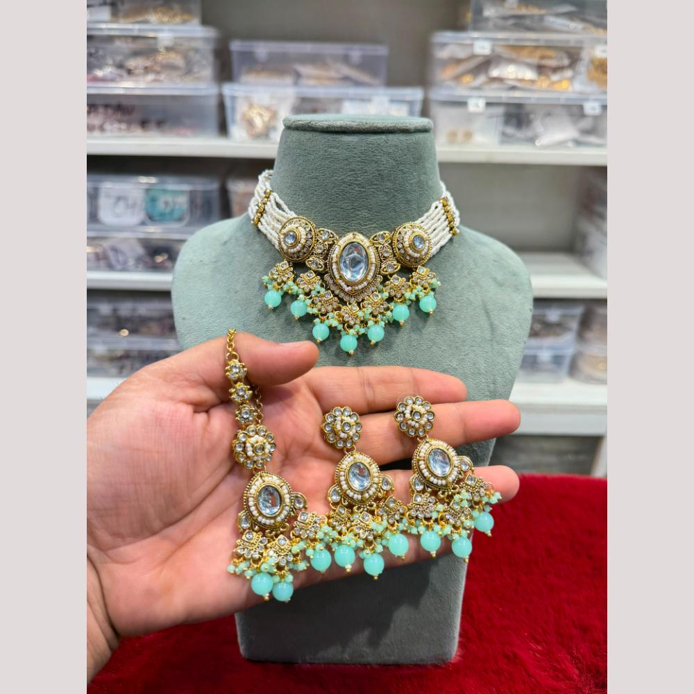 Hira Collections Premium Kundan Stone And Pearl Choker Necklace Set