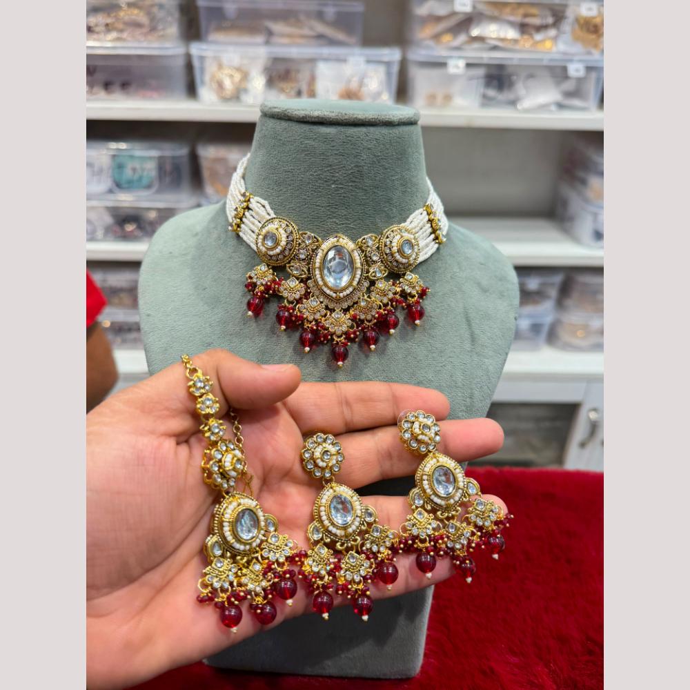 Hira Collections Premium Kundan Stone And Pearl Choker Necklace Set