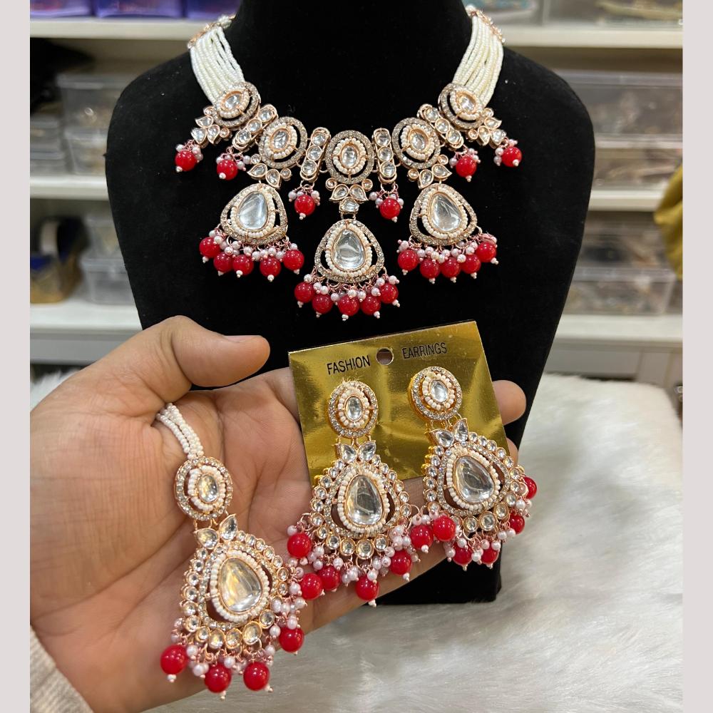 Hira Collections Premium Kundan Stone And Pearl Choker Necklace Set