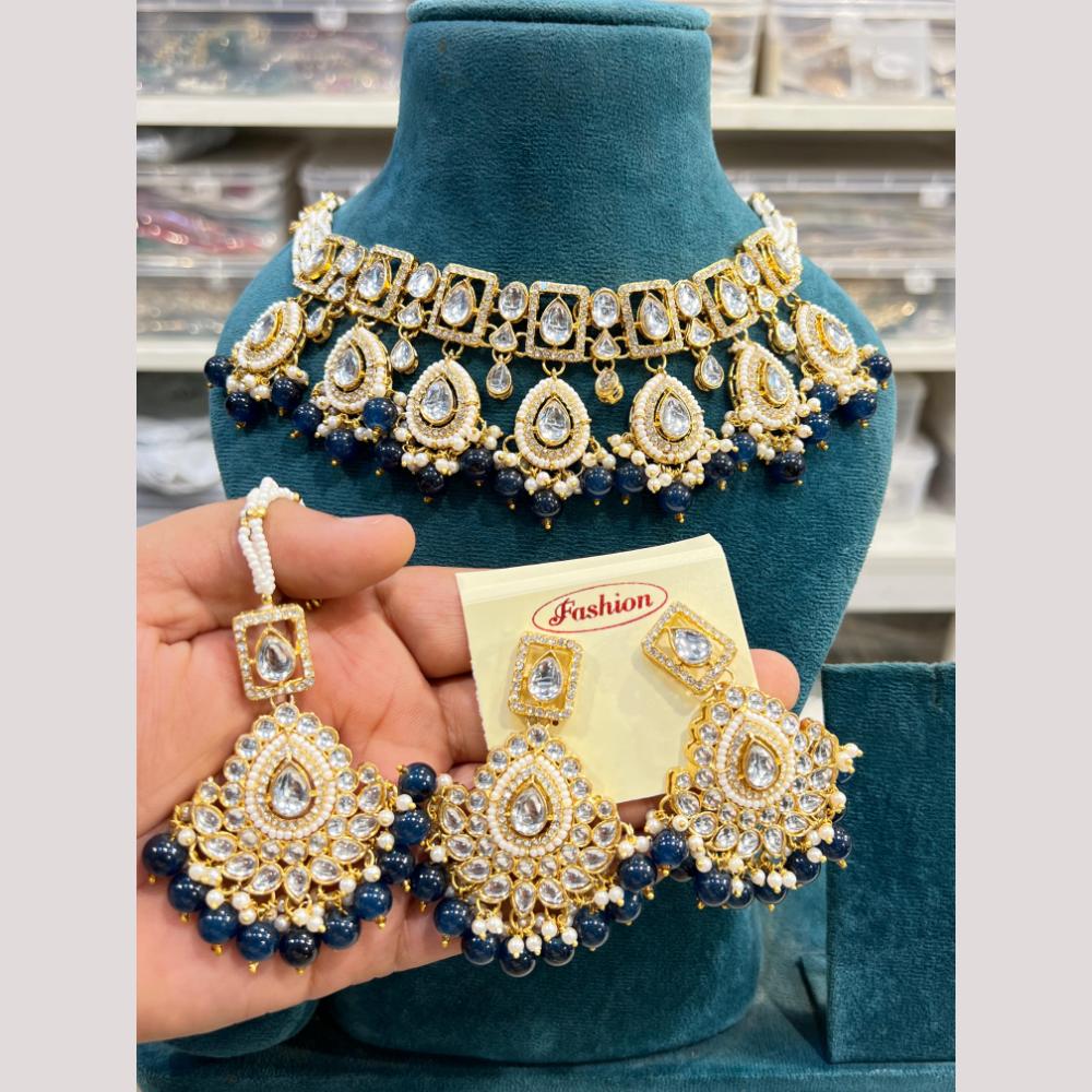 Hira Collections Premium Kundan Stone And Pearl Choker Necklace Set
