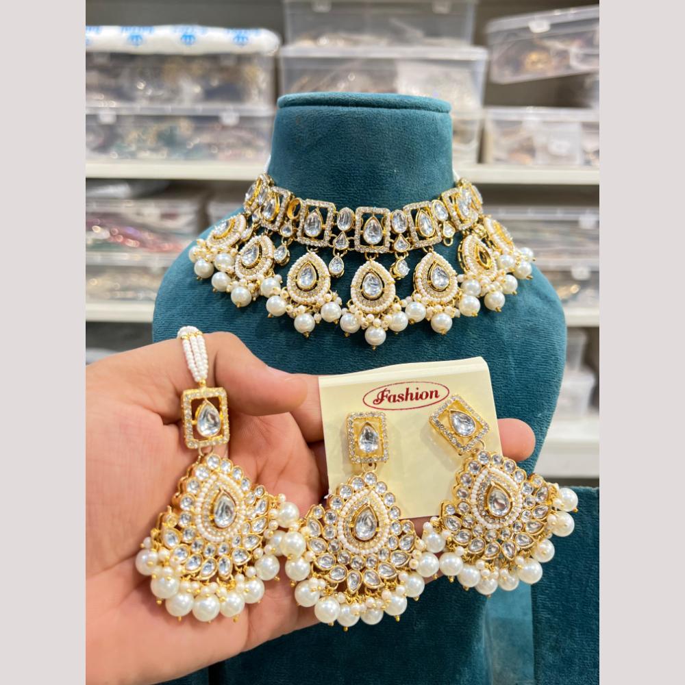 Hira Collections Premium Kundan Stone And Pearl Choker Necklace Set