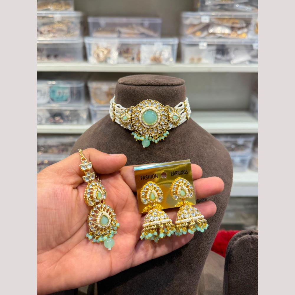 Hira Collections Premium Kundan Stone And Pearl Choker Necklace Set