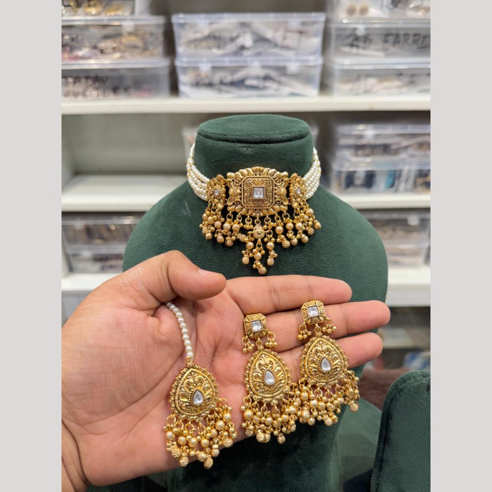Hira Collections Elegant Pota Stone And Beads Fashion Choker Necklace Set