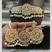 Hira Collections Premium Kundan Stone And Pearl Choker Necklace Set