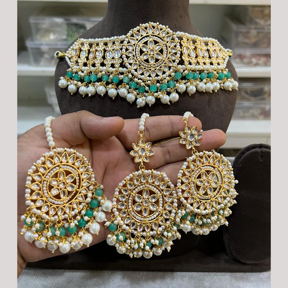 Hira Collections Premium Kundan Stone And Pearl Choker Necklace Set