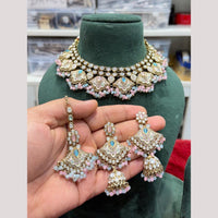 Hira Collections Premium Kundan Stone And Pearl Meenakari Choker Necklace Set