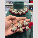 Hira Collections Premium Kundan Stone And Pearl Meenakari Choker Necklace Set