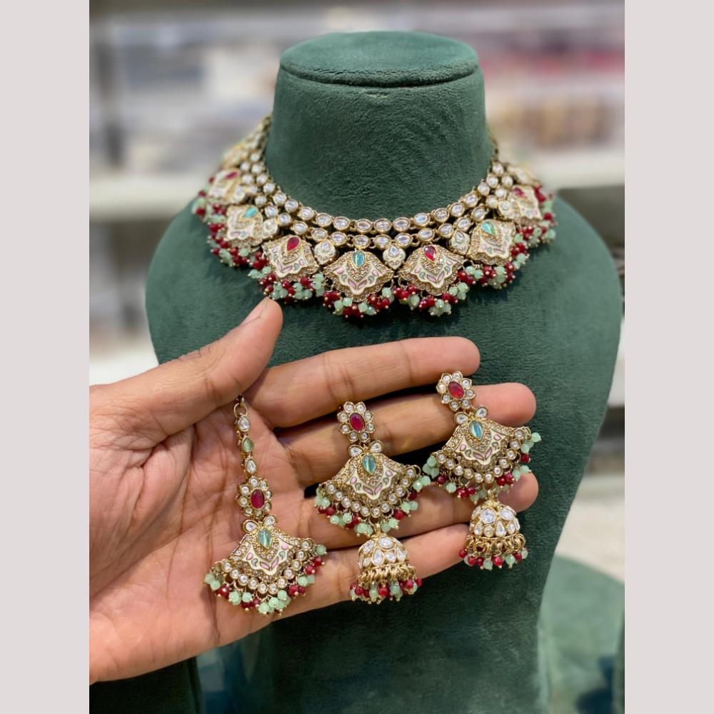 Hira Collections Premium Kundan Stone And Pearl Choker Necklace Set
