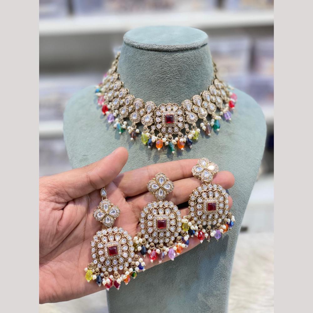 Hira Collections Premium Kundan Stone And Pearl Choker Necklace Set