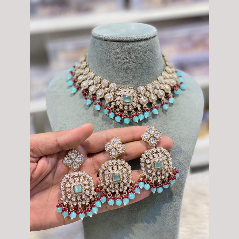 Hira Collections Premium Kundan Stone And Pearl Choker Necklace Set
