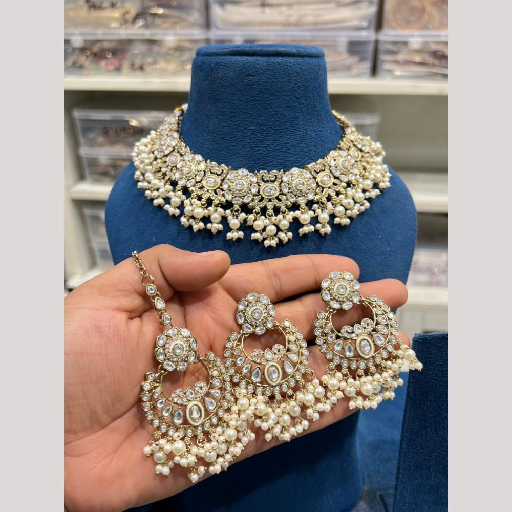 Hira Collections Elegant Pota Stone And Beads Fashion Choker Necklace Set