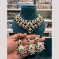 Hira Collections Premium Kundan Stone And Pearl Meenakari Choker Necklace Set