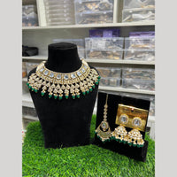 Hira Collections Premium Kundan Stone Beads And Pearl Choker Necklace Set