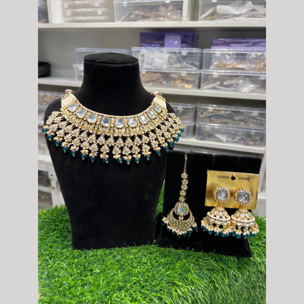 Hira Collections Premium Kundan Stone Beads And Pearl Choker Necklace Set