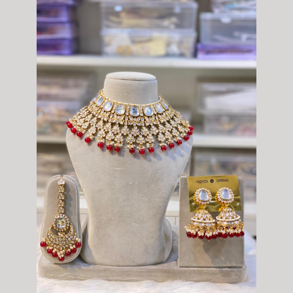 Hira Collections Premium Kundan Stone Beads And Pearl Choker Necklace Set