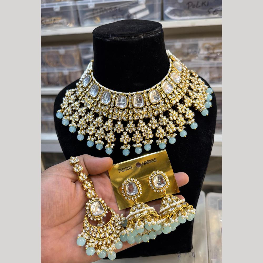 Hira Collections Premium Kundan Stone Beads And Pearl Choker Necklace Set