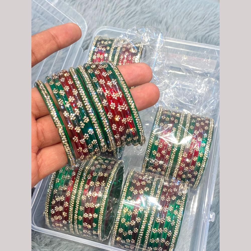 Hira Collections Decorative Austrian Stone Colorful Galss Bangles Set